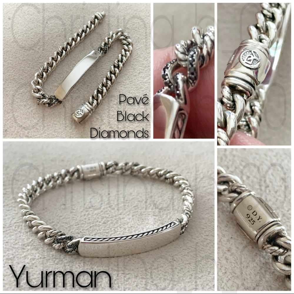 Yurman Black Pavé Diamond cable petite curb I.D. Bracelet